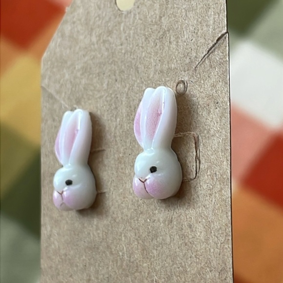 Adorable Pink and White Bunny Stud Earrings - Picture 6 of 6